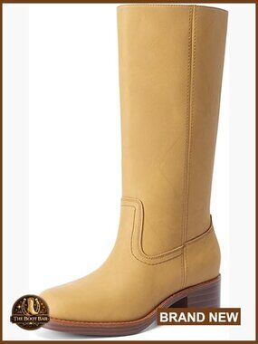 Mid Calf Riding Boots Square Toe Block Heel Pull-On Retro Boots